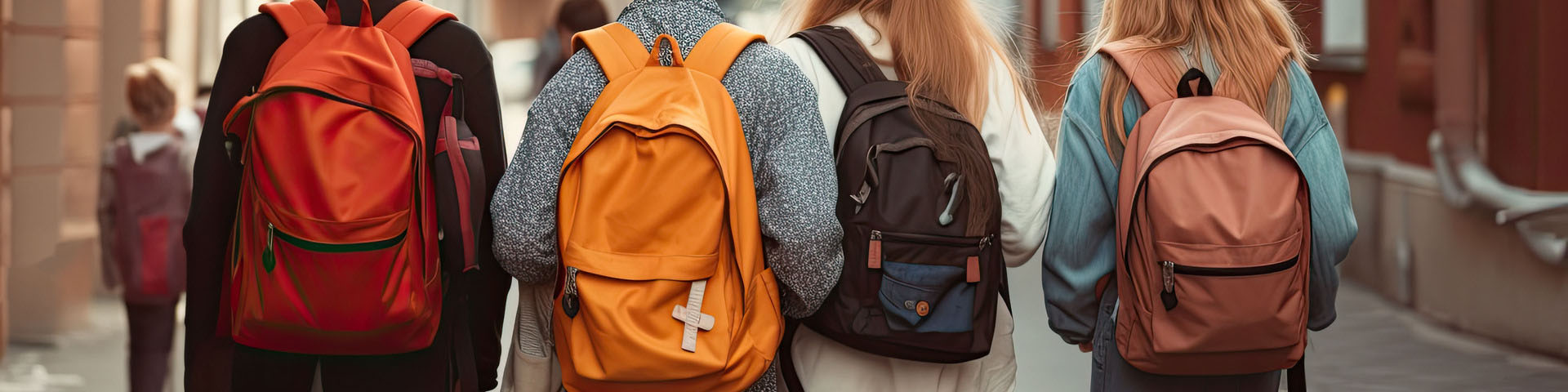 Gruppo di studenti con gli zaini in spalla Gruppo di studenti con gli zaini in spalla